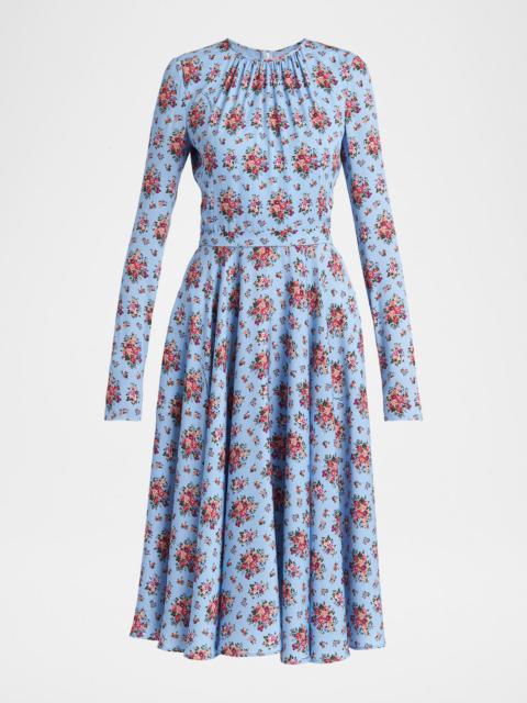 Dolce & Gabbana Floral Silk Long-Sleeve Midi Dress