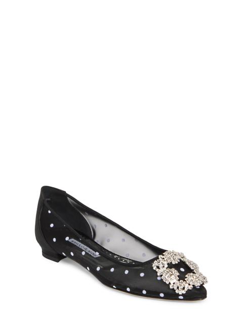 Manolo Blahnik Hangisi Crystal Buckle Flat in Black/White at Nordstrom
