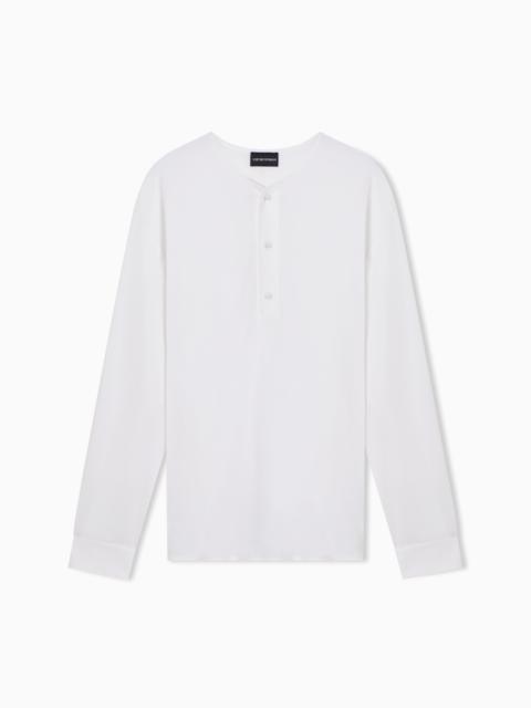 EMPORIO ARMANI GARMENT-DYED JERSEY HENLEY-COLLAR SHIRT