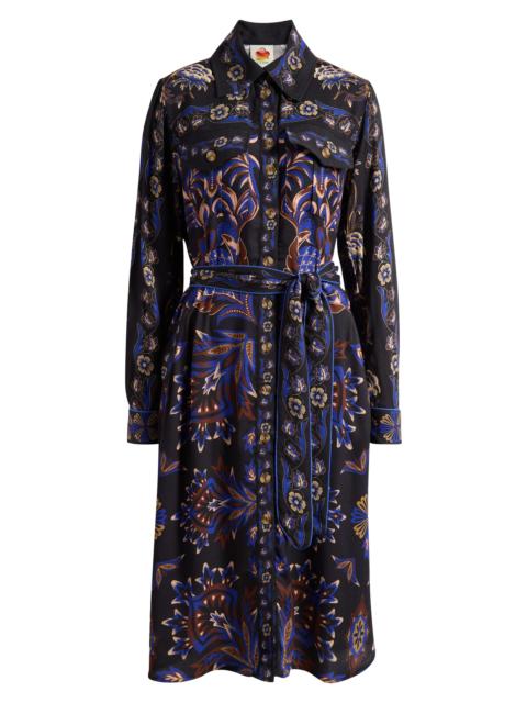 FARM RIO FARM Rio Arabesque Mix Scarves Long Sleeve Tie Belt Shirtdress in Black at Nordstrom