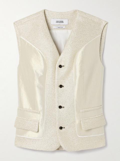 CHRISTOPHER JOHN ROGERS Belted Paneled Metallic Tweed, Lamé And Striped Voile Vest
