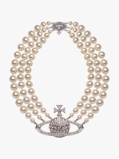 Vivienne Westwood THREE ROW PEARL BAS RELIEF CHOKER | SILVER/PEARL/CRYSTAL