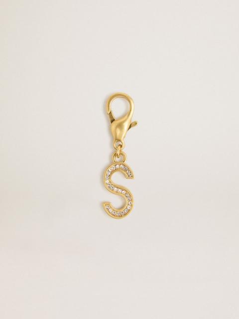 Golden Goose Letter S charm in gold-colored brass with crystals