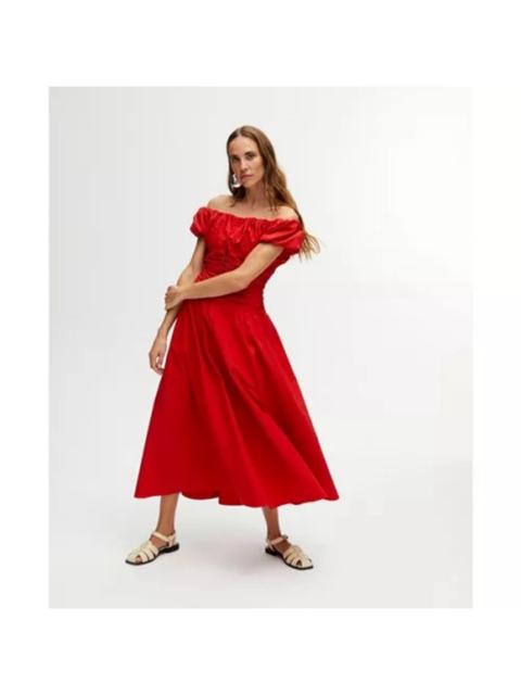 Other Designers New! Nocturne Drape Off the Shoulder Midi‎ Dress in Red Sz Large $299
