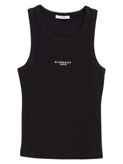 Givenchy Givenchy Embroidered Logo Stretch Cotton Rib Tank in Black at Nordstrom