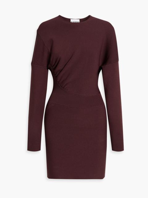 GANNI Ruched ribbed-knit mini dress
