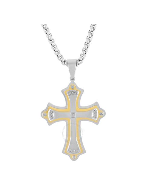 Robert Alton - Robert Alton .07CTW Diamond Stainless Steel With White and Yellow Finish Men's Cross Pendant