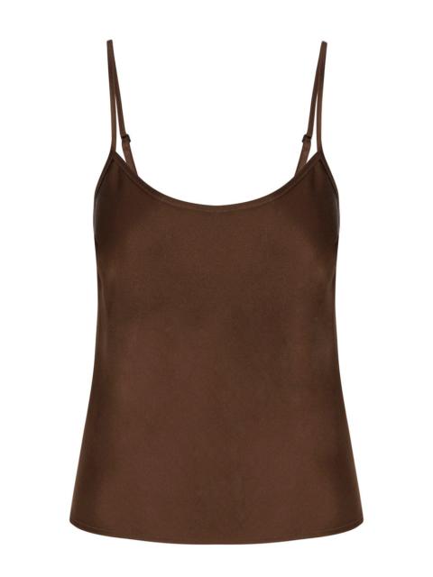 SPRWMN BROWN SILK SPAGHETTI STRAP CAMI