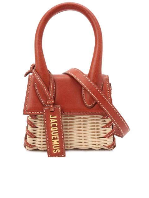 Leather and Rattan Chiquito Mini-Bag in Brown