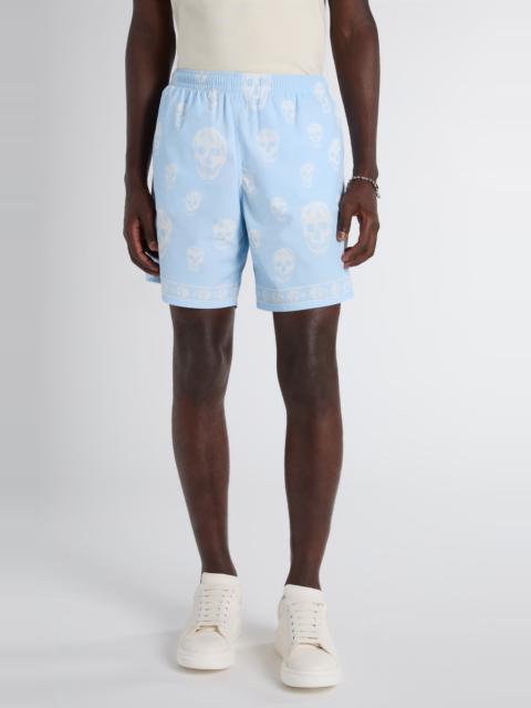 Alexander McQueen McQueen Classic Skull Print Swim Trunks in Ice Blue/White at Nordstrom