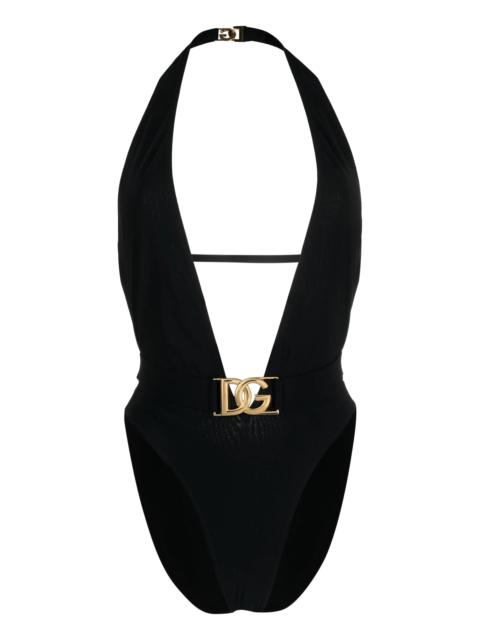 Dolce & Gabbana logo-plaque plunge swimsuit