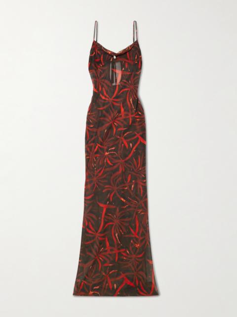 SARA CRISTINA Palm Pearl-embellished Recycled Silk-georgette Coverup