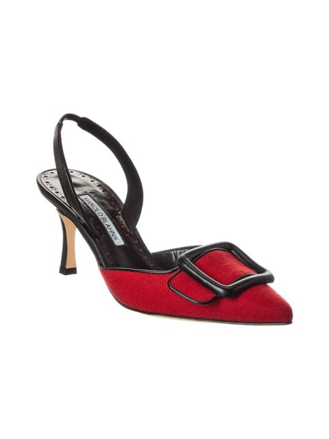 Manolo Blahnik Manolo Blahnik Mayslibi 70 Wool & Leather Slingback Pump