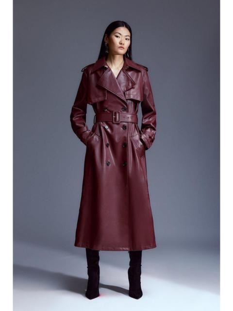 KAREN MILLEN Tailored Faux Leather Belted Trench Coat