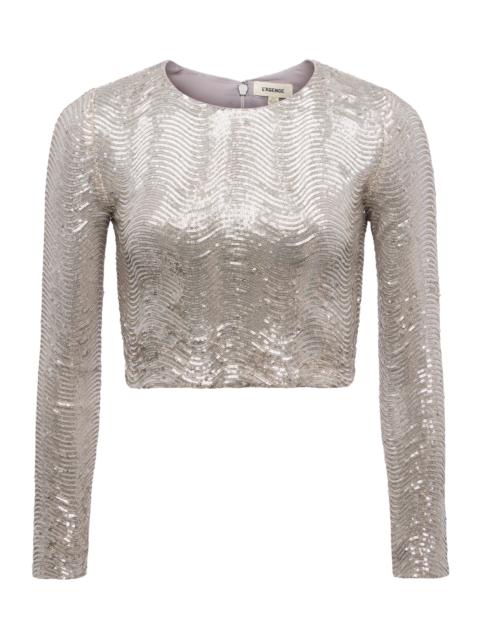 L'AGENCE Rogan Sequin Cropped Top
