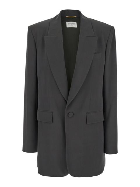 Saint Laurent Women Grey Single-Breasted Jacket With Peak Revers In Silk Woman