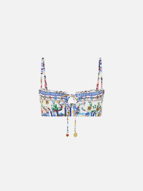 CAMILLA RUCHED CUP UNDERWIRE BIKINI TOP W TIE FRONT