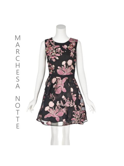 Marchesa Marchesa Notte Black and Pink Floral Fit-&-Flare Mini Dress