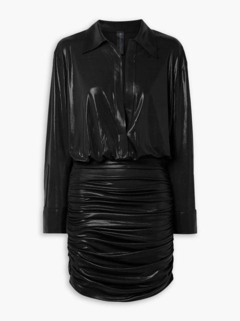 NORMA KAMALI Boyfriend ruched lamé mini shirt dress