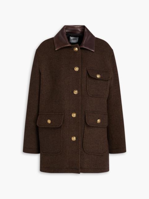 Sandro Leather-trimmed wool-blend twill coat