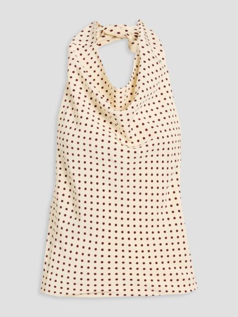 MATTEAU Draped polka-dot silk crepe de chine halterneck top