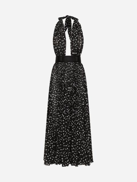 Dolce & Gabbana Chiffon calf-length dress with plunging neckline and polka-dot print