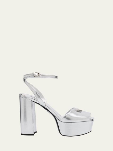 Prada Metallic Leather Ankle-Strap Platform Sandals