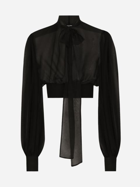 Dolce & Gabbana Short silk chiffon pussy-bow blouse