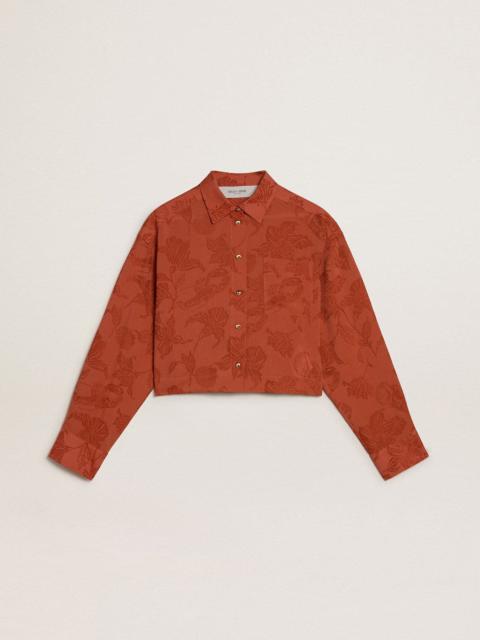 Golden Goose Women's cropped shirt in brick red jacquard with wide sleeves