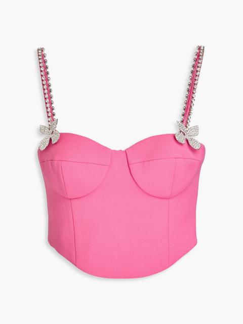 AREA Cropped crystal-embellished wool-blend crepe bustier top