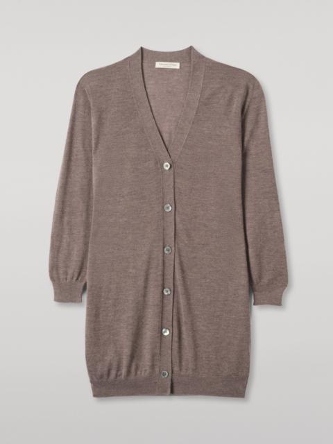 Johnstons of Elgin Elise Light Brown Long Superfine Cashmere Cardigan