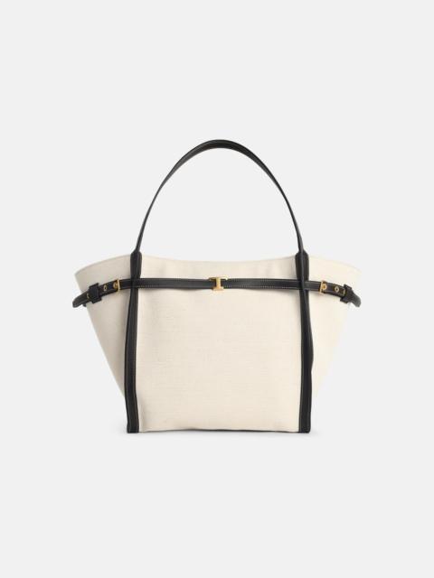 Tod's 'SHOPPING TIM' CANVAS AND MIDI WHITE LEATHER BAG