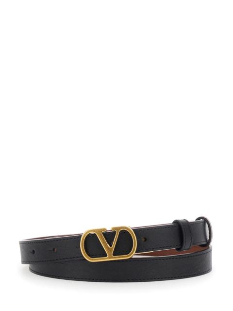 Valentino Valentino Garavani Women Black Reversible Belt With Vlogo Buckle In Leather Woman