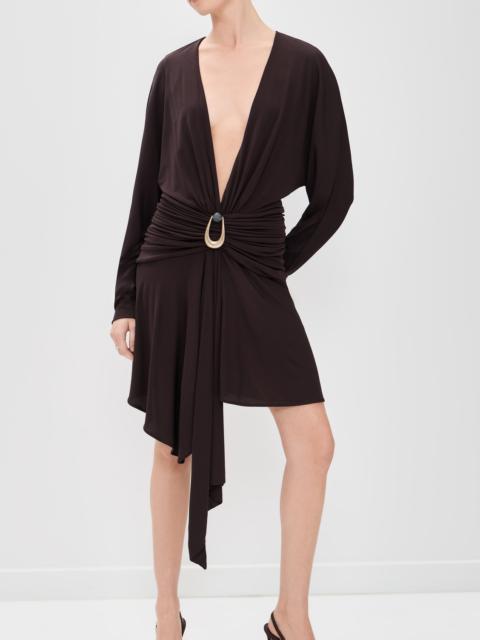 CHRISTOPHER ESBER Stone Pin Scarf Drape Long Sleeve Mini Dress