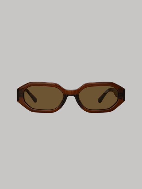 LINDA FARROW Irene Angular Sunglasses in Brown