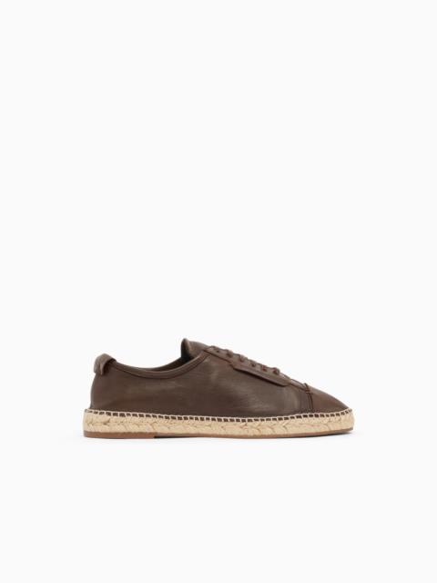 EMPORIO ARMANI ICON SUPPLE NAPPA-LEATHER LACE-UP ESPADRILLES