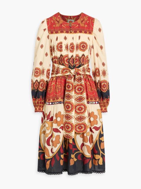 FARM RIO Belted paisley-print cotton-blend voile dress