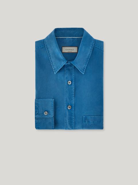Canali TEAL LYOCELL CASUAL SHIRT WITH FRONT PLEATS