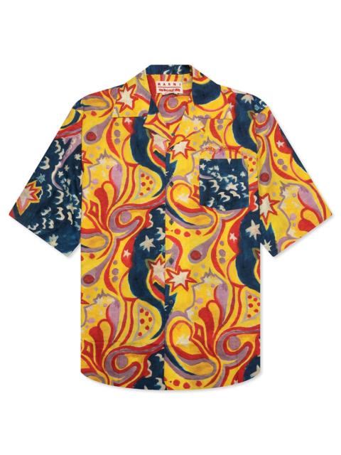 Marni MARNI X NO VACANCY INN POPLIN BOWLING SHIRT - ROYAL