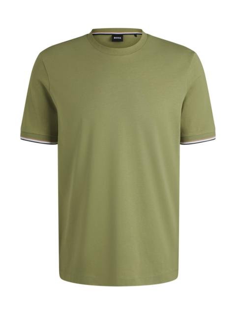 BOSS COTTON-JERSEY T-SHIRT WITH SIGNATURE-STRIPE CUFFS