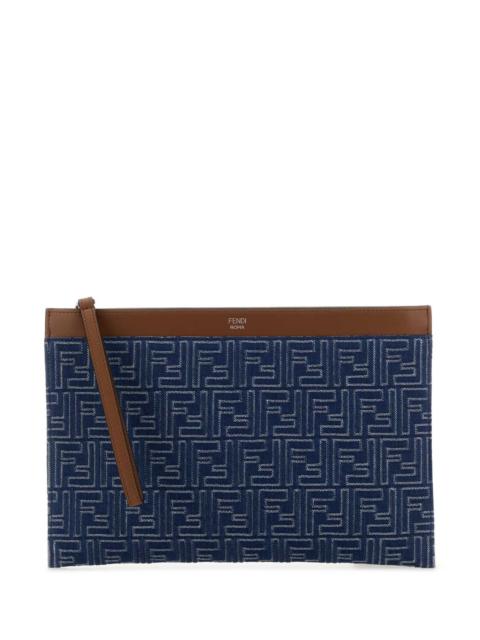 FENDI Fendi Men Embroidered Denim Clutch