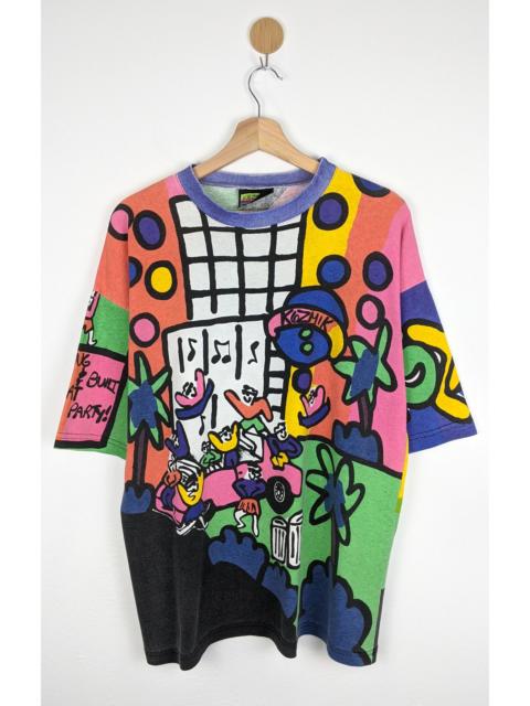 Other Designers Vintage Kozmik Art Neon Multicolor Allover Print Shirt 90s