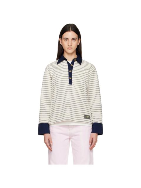 GANNI Off-White Striped Cotton Polo