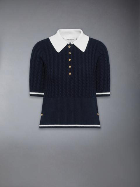 Thom Browne CASHMERE BABY CABLE STITCH  POLO