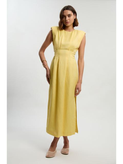 KAREN MILLEN Viscose Linen Woven Pintuck Midi Dress