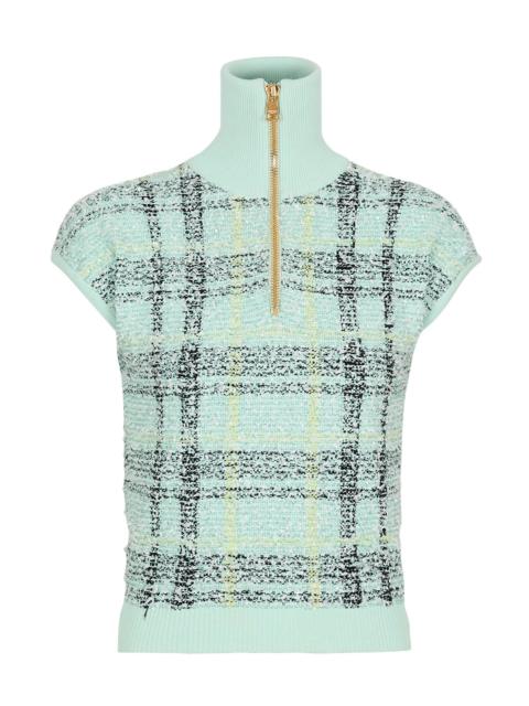 Balmain Short Sleeve Shiny Zip Pullover