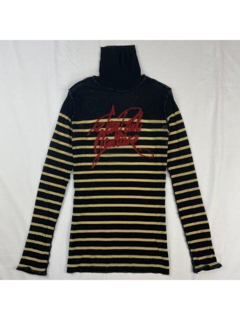 Jean Paul Gaultier 2001 Fall/Winter Jean Paul Gaultier Striped Elastic Mesh Turtleneck Long-Sleeve T-Shirt
