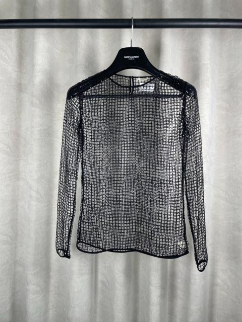 SAINT LAURENT Saint Laurent FW15 Rhinestone Sequin Fishnet Black Top