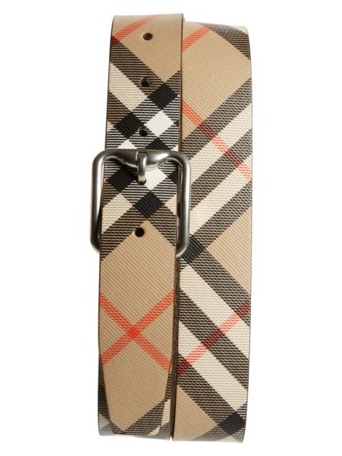 Burberry burberry Check Reversible Belt in Sand/Military/Silver at Nordstrom