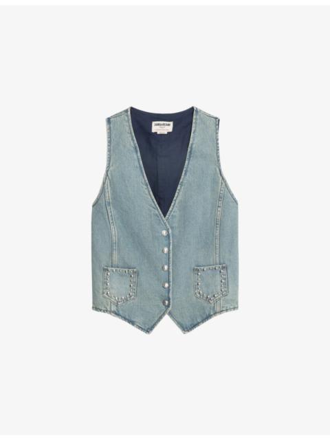 Zadig & Voltaire Gillier V-Neck Patch-Pocket Denim Waistcoat